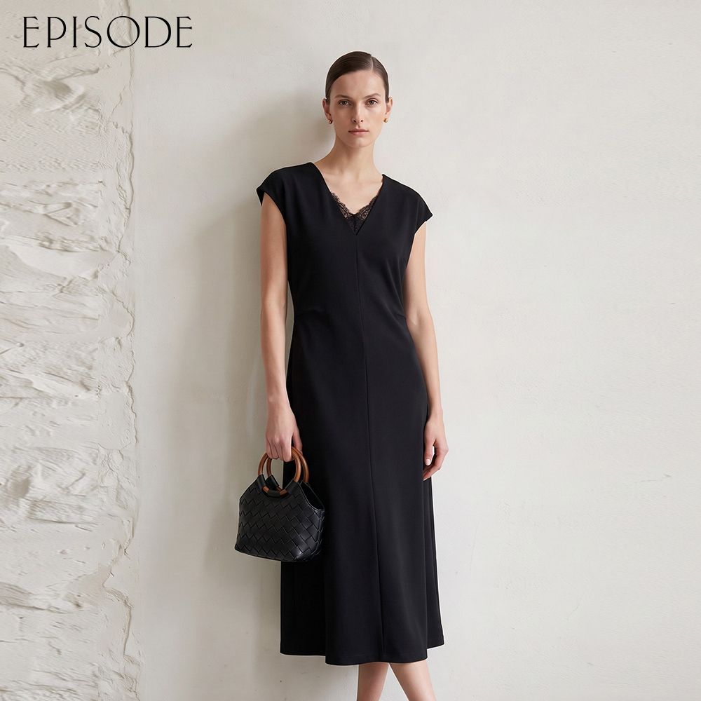 EPISODE - 氣質優雅V領拼接蕾絲中長洋E62703