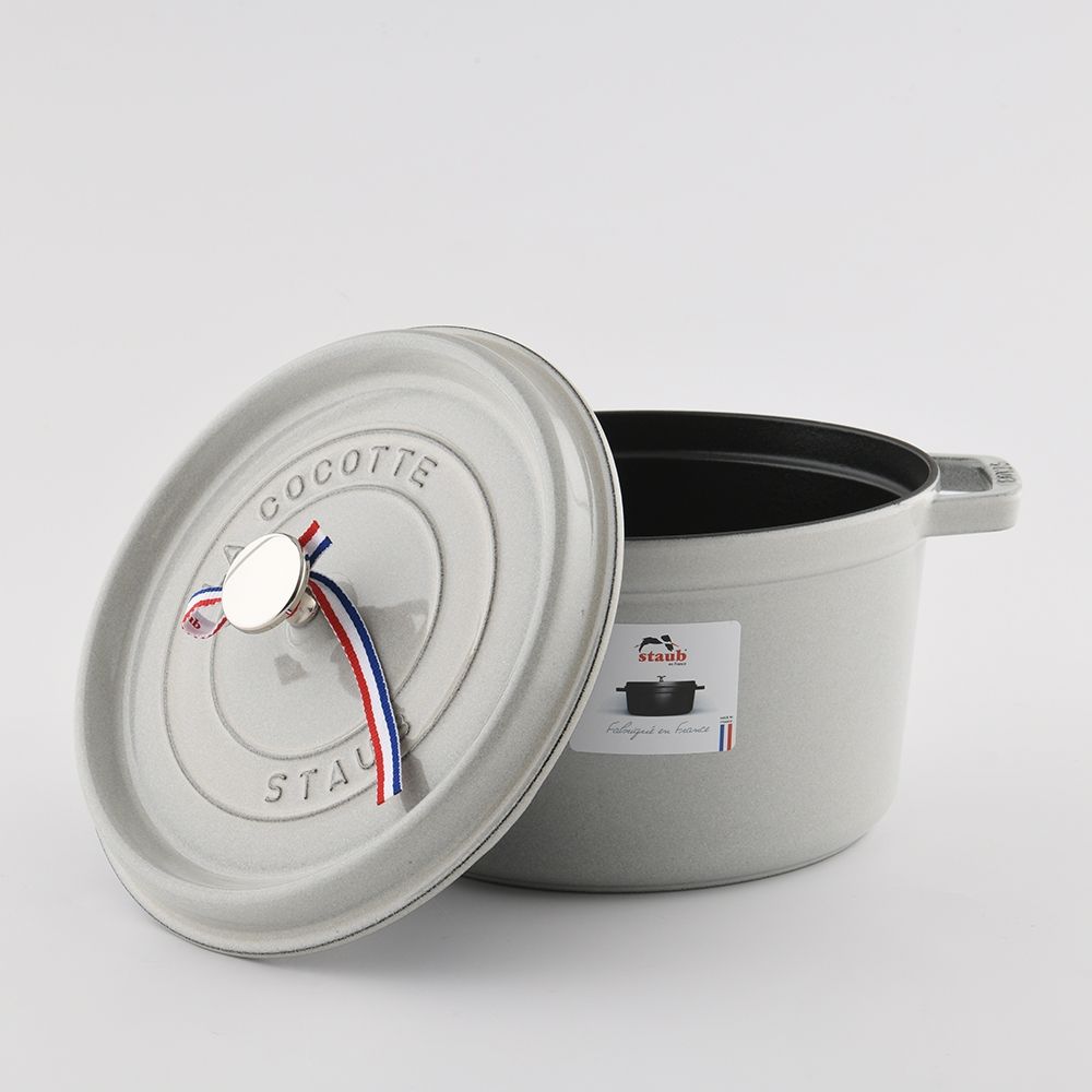staub 鍋　24cm Staub 高深圓形鑄鐵鍋24cm 4.7L 松露白法國製湯鍋燉鍋(電磁爐IH爐可用