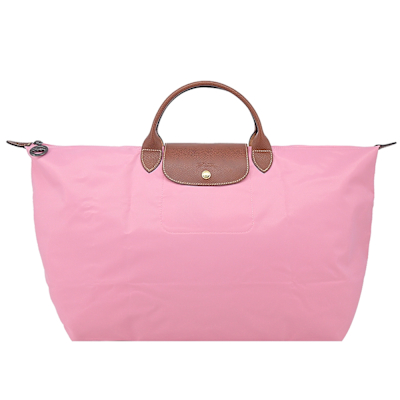 LONGCHAMP LE PLIAGE系列短把再生尼龍摺疊水餃旅行袋(大/棉花糖粉)