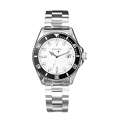 FOCUS Night Sky Eye Watch 夜空之眼系列腕錶-FC0002-80｜黑圈白麵不鏽鋼帶/42mm