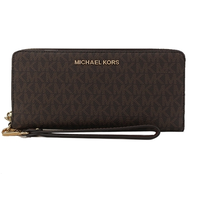 MICHAEL KORS JET SET PVC滿版手掛式拉鍊長夾-咖