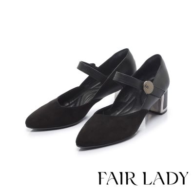 FAIR LADY 芯太軟 獨特品牌飾釦瑪莉珍高跟鞋 黑 (6M3058)