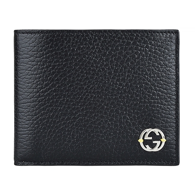 GUCCI 古馳 銀字雙G LOGO內裡撞色牛皮6卡對折短夾(黑x黃)