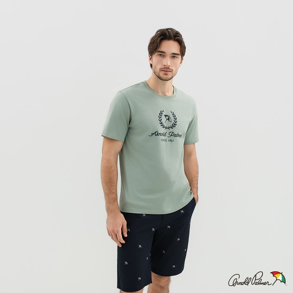 Arnold Palmer 男裝-學院風LOGO印花短袖T-Shirt-淺綠色