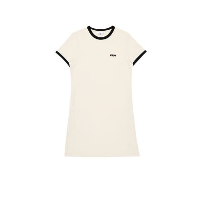 FILA 女短袖針織洋裝-米卡其 5DRY-5902-BG