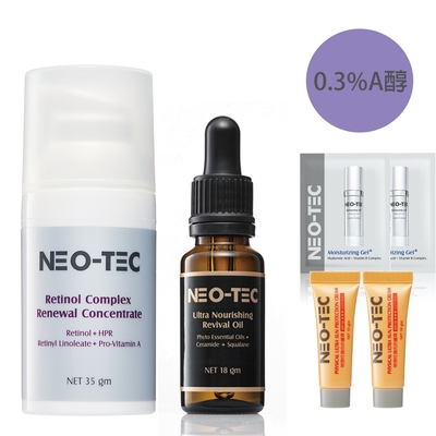 NEO-TEC妮傲絲翠 NEO-TEC 妮傲絲翠 角鯊烷全面抗老組(A醇全效肌活菁萃+角鯊烷滋潤賦活精華油)(加贈防曬10gx2+試用包x2)