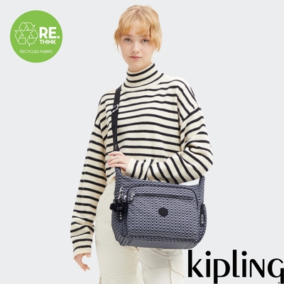 『牛角包』Kipling 經典老花多袋實用側背包-GABBIE