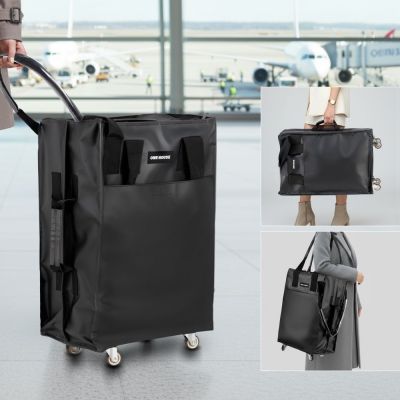 【ONE HOUSE】全新升級 45L丹邁多輪防水收納登機包-3in1手把皮革款 (購物車/收納車/旅行包/登機箱/收納袋/買菜車)