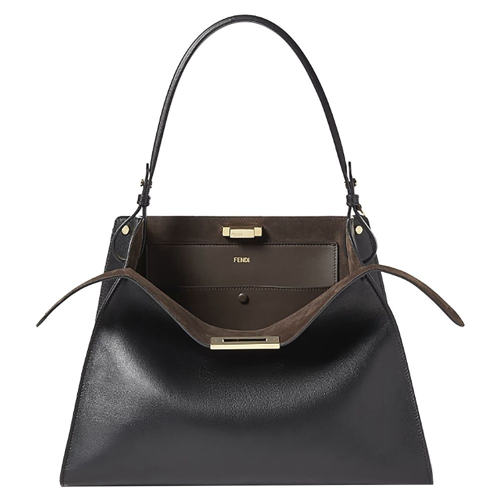 FENDI 芬迪 Way 中款 經典牛角鎖釦 撞色小牛皮手提 肩背包(黑色)