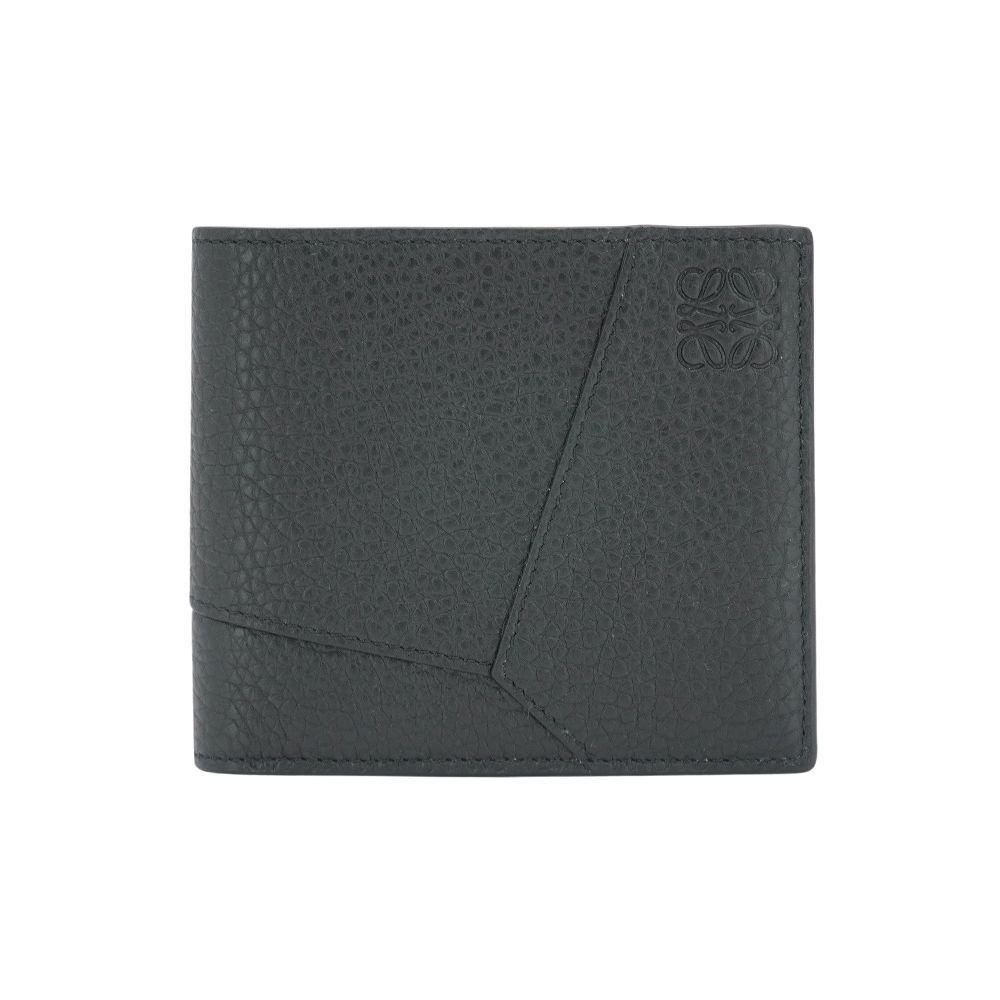 Loewe 羅威 Puzzle 粒面小牛皮幾何雙摺八卡對開短夾(黑)