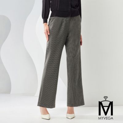 MYVEGA麥雪爾 MA千鳥格後鬆緊腰筆直長褲-深灰