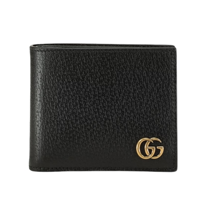 GUCCI 古馳 GG Marmont Bi-Fold 雙G 皮革 卡夾 皮夾 短夾 黑色 金色 428726