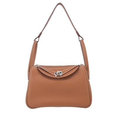 Hermes 愛馬仕 Lindy 26CM K刻 T/C牛皮兩用包(37駝色/銀釦)