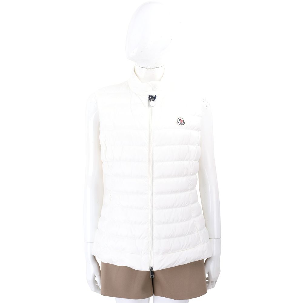 MONCLER Lgens 品牌徽章絎縫設計白色立領羽絨背心(女款)