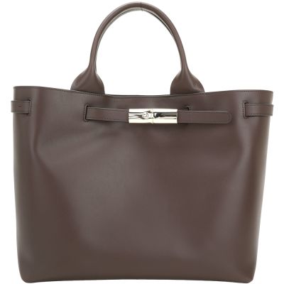 LONGCHAMP Le Smart L 竹節扣帶小牛皮手提托特包(摩卡色)