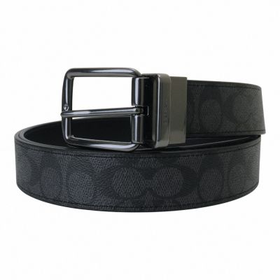 COACH 滿版防刮LOGO PVC 皮革皮帶(黑灰)