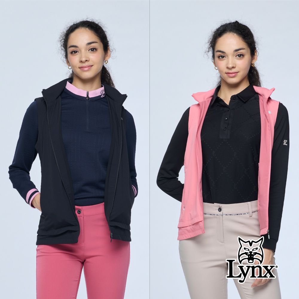 【Lynx Golf】女款可收帽彈性連帽背心/高爾夫球(二色) (黑色)