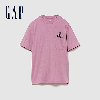 【GAP】Everyday Soft 寬鬆布萊納小熊口袋T恤-粉色/玉米黃/制服深藍/亮白/黑色(895169)