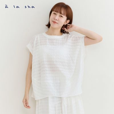 a la sha 格紋組織布短袖罩衫