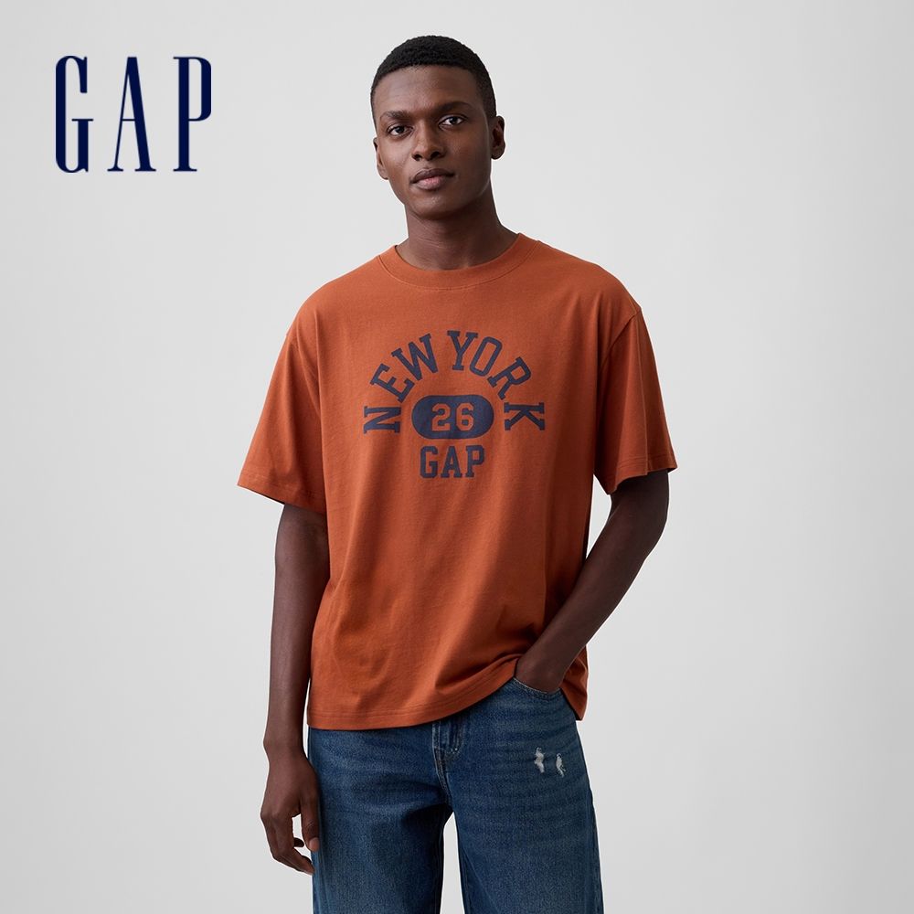 【GAP】Everyday Soft寬鬆圖案T恤-橘棕色(911579) (橘棕色)
