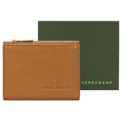 LONGCHAMP LE FOULONNÉ系列牛皮簡約三折短夾(核桃)