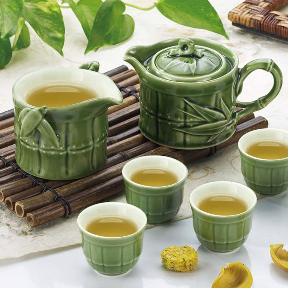 乾唐軒活瓷-竹節茶具組/ 綠釉/ 一壺+六杯+茶海| 杯子| Yahoo購物中心