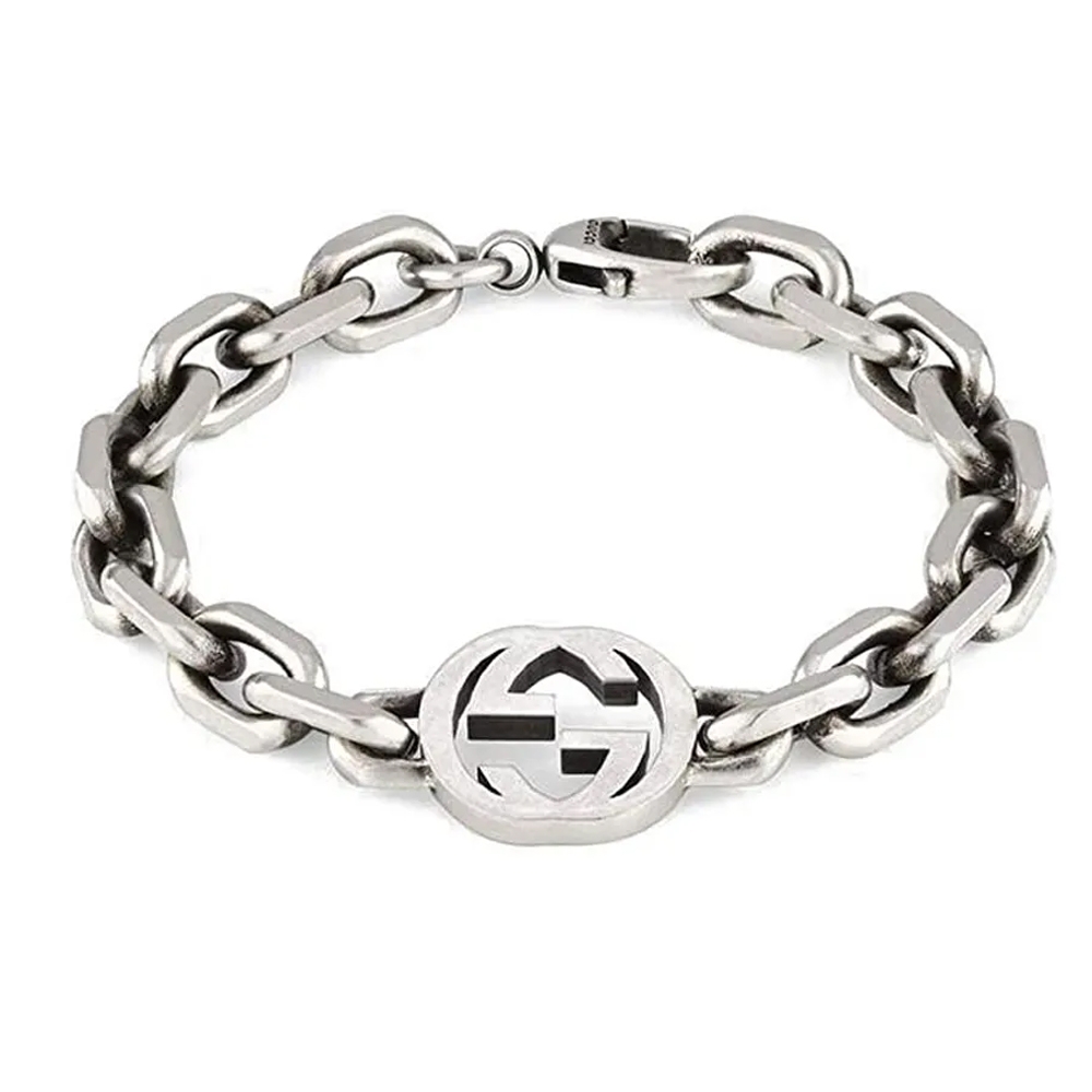 GUCCI 古馳 Interlocking G 銀手鍊 寬版 古巴鍊 925純銀