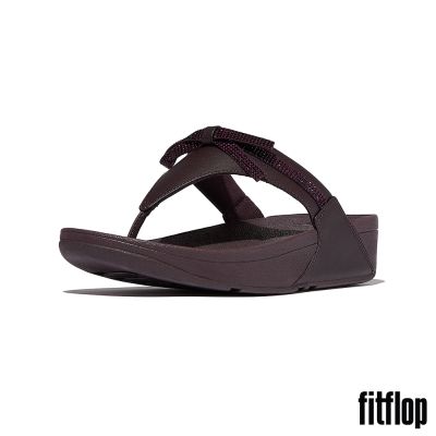 【FitFlop】LULU 水鑽蝴蝶結皮革夾腳涼鞋-女(李子色)