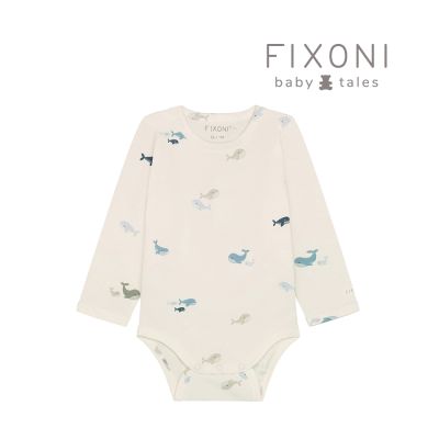 Brands4kids 笑瞇瞇鯨魚米色長袖包屁衣 FIXONI系列