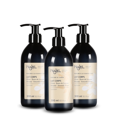 法國NAJEL阿勒坡保濕嫩白乳液-梔子花/茉莉花(含初榨橄欖油+有機月桂油)300ml二款任選買2送1