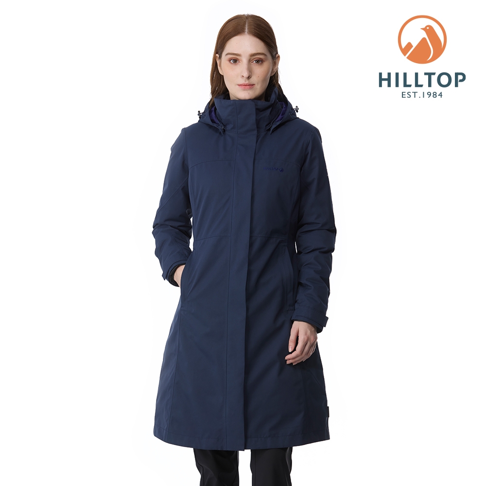 大衣 HILLTOP山頂鳥GORE-TEX二合一防水羽絨長大衣女款藍/黑