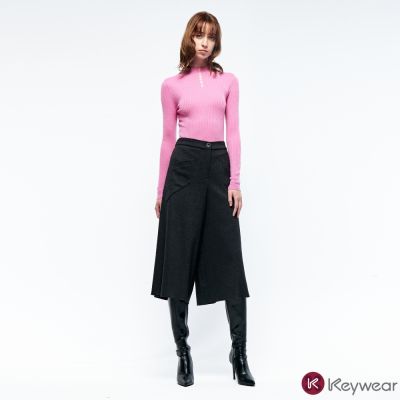 KeyWear奇威名品 誇張五角口袋七分寬褲-灰色