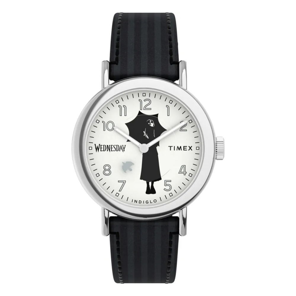 TIMEX  天美時 x Wednesday 37毫米 熱門影集《星期三》聯名 暗黑風格腕錶(白x黑 TXTW2Y19400)