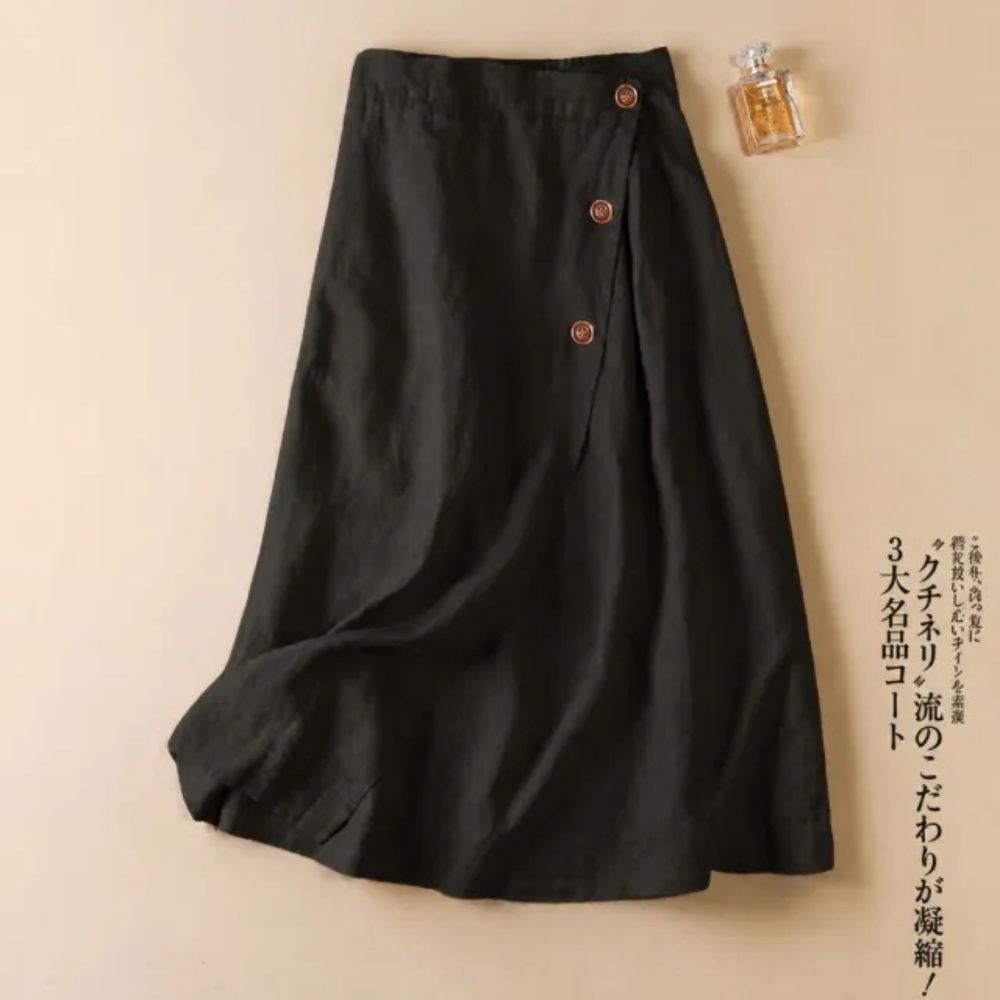 【LANNI 藍尼】★夏季棉麻休閒A字裙(女裝/半身裙/棉麻裙/休閒/日系/通勤) (黑)