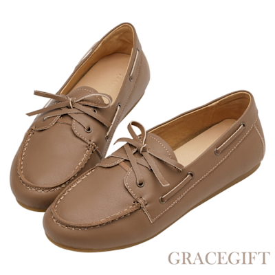 【Grace Gift】精品簡約柔感休閒平底莫卡辛鞋 淺咖