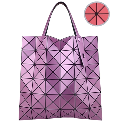 ISSEY MIYAKE 三宅一生 BAOBAO 金屬粉紫/桃雙色皮質三角格6x6肩背/手提包