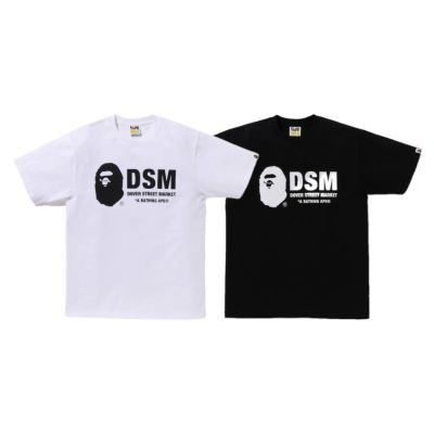 Dover Street Market x A Bathing Ape 胸前字母人猿頭 短袖 黑/白 001TEM231932C