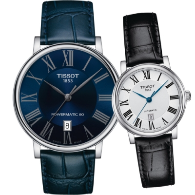 TISSOT 天梭 官方授權CARSON 美好相依 自動機械錶 畢業禮物首選(T1224071604300+T1222071603300)