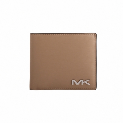 MICHAEL KORS 銀MK 水波紋皮革8卡對折短夾(奶茶杏)