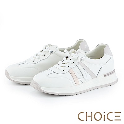 CHOiCE 幾何線條撞色真皮厚底休閒德訓鞋 紫色