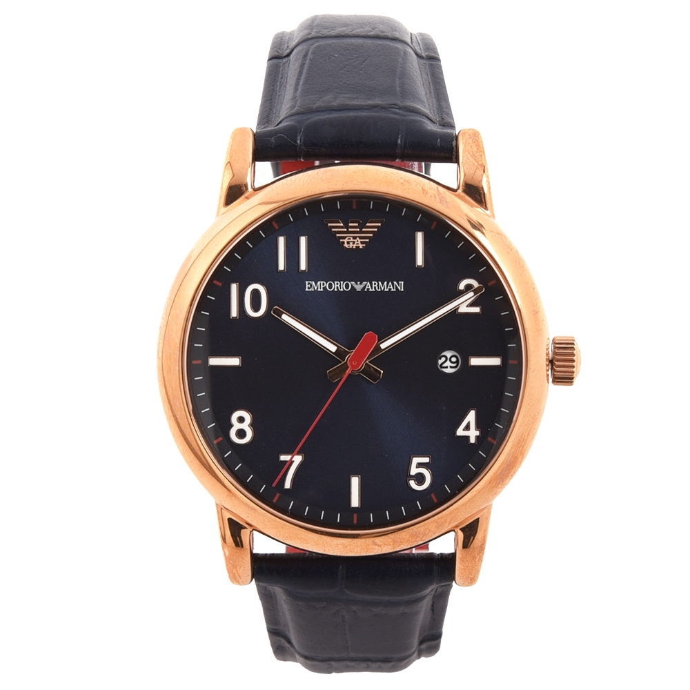 EMPORIO ARMANI 簡約時尚皮帶男腕錶(AR11135)-深藍/43mm ARMANI