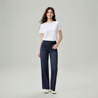 GIORDANO 女裝高彈力柔軟顯瘦寬版牛仔褲