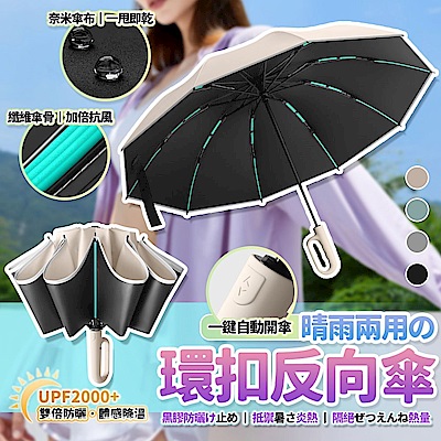 [買大送大再送小] LFlife 60骨抗風全自動環扣黑膠反向傘 反向傘 折疊傘 自動傘 雨傘 遮陽傘 樂豐生活