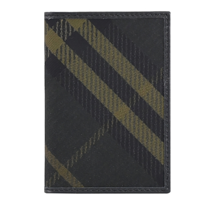 BURBERRY BATEMAN 塗層布格紋造型對開式卡夾(深綠)