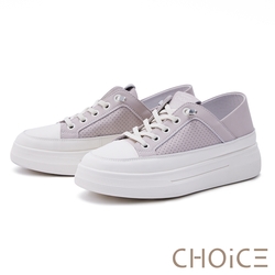 真皮免綁帶厚底休閒鞋