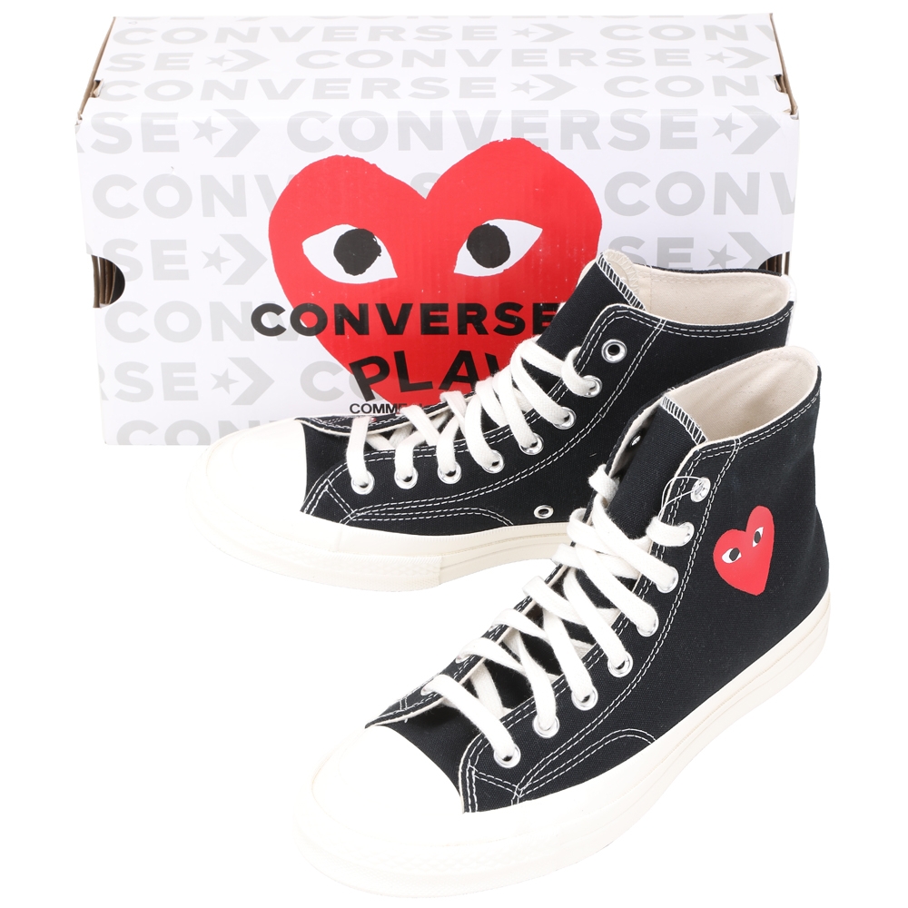 川久保玲 COMME des GARCONS PLAY x Converse聯名 大眼愛心印花黑色高筒帆布休閒鞋(男女通用) | 精品服飾 ...