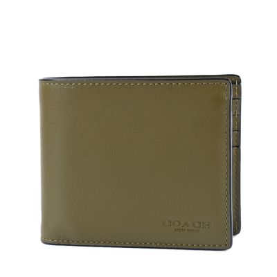 COACH 男款 小牛皮壓印LOGO短夾-綠色/附證件夾