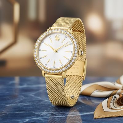 SWAROVSKI 施華洛世奇 Certa系列自信優雅石英腕錶-30mm金色(5759562)