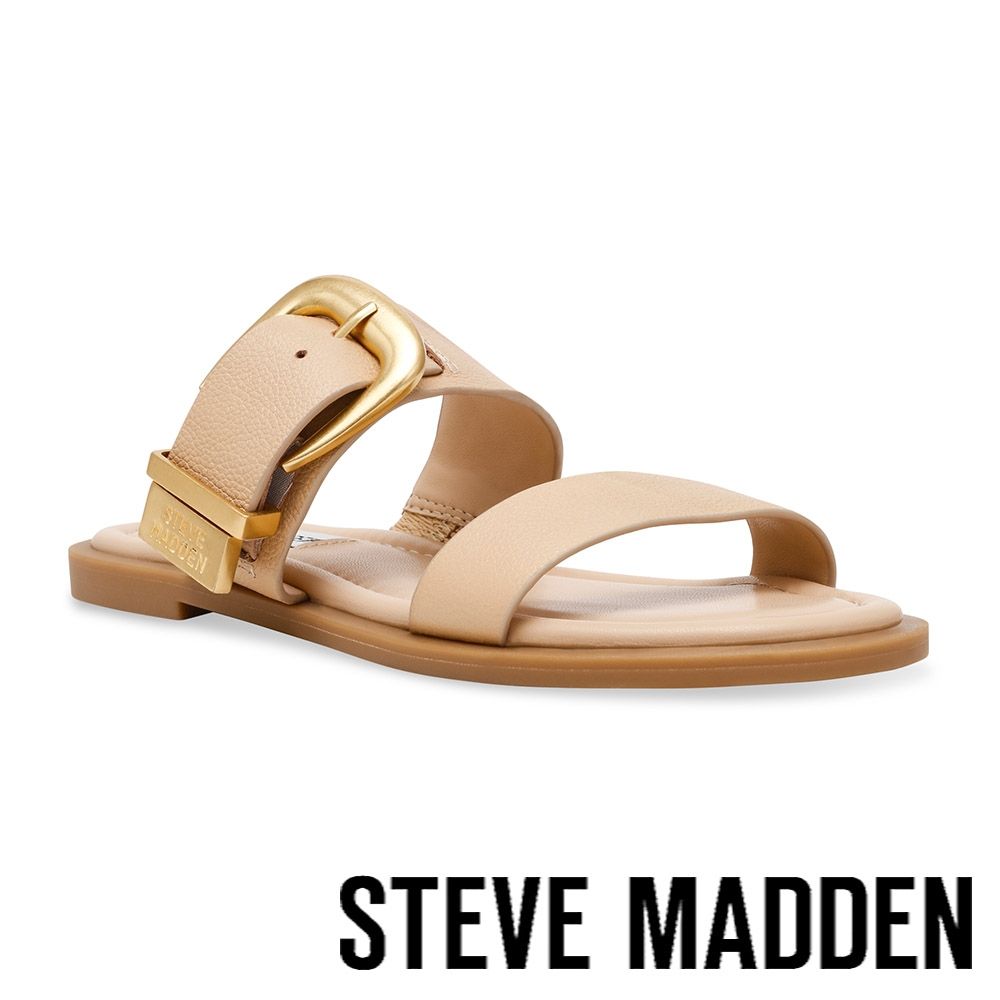 STEVE MADDEN-ON DECK 編織雙釦帶拖鞋-黑色