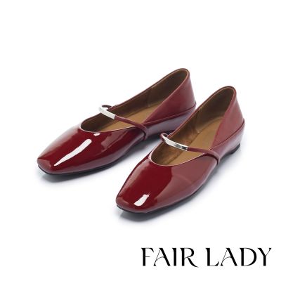 FAIR LADY 我的旅行日記 高級微光漆皮增高瑪莉珍平底鞋 勃根地 (5E3233)